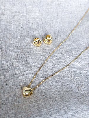 Conjunto Coração Minimal - Banhado a Ouro