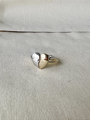 Anel Duplo Heart in Two  - Banhado a Ouro e Ródio