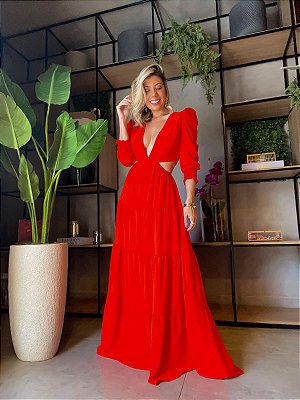 Vestido Cannes Longo Vermelho Alaranjado