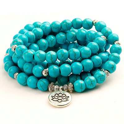Japamala BRACELETE HOWLITA 108 contas de 8mm com FLOR DE LÓTUS