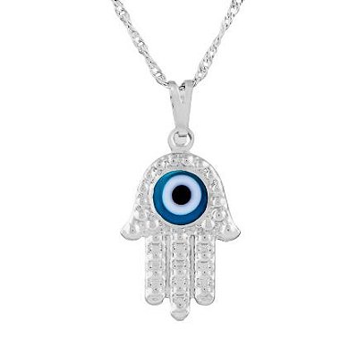 Gargantilha Hamsa com Olho Grego 20mm - Ródio