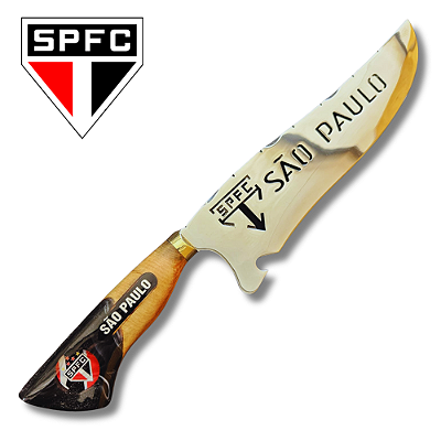 Faca Picanheira Artesanal de Churrasco do São Paulo  10" Aço inox 420c 4mm Espessura Cabo Madeira nobre e Resina - Personalizada