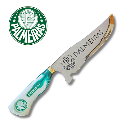 Faca Picanheira Artesanal de Churrasco do Palmeiras  10" Aço inox 420c 4mm Espessura Cabo Madeira nobre e Resina - Personalizada