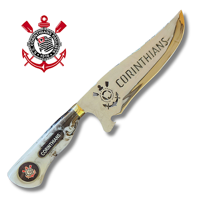 Faca Picanheira Artesanal de Churrasco do Corinthians  10" Aço inox 420c 4mm Espessura Cabo Madeira nobre e Resina - Personalizada