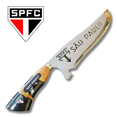 Faca Picanheira Artesanal de Churrasco do São Paulo  10" Aço inox 420c 4mm Espessura Cabo Madeira nobre e Resina - Personalizada
