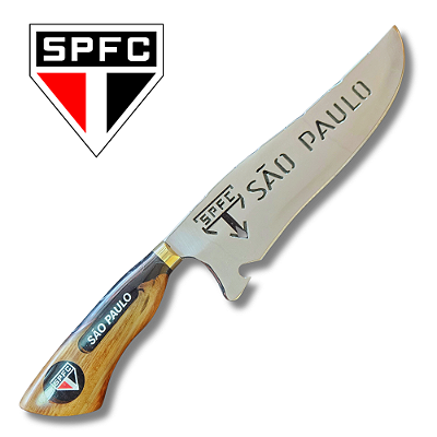 Faca Picanheira Artesanal de Churrasco do São Paulo  10" Aço inox 420c 4mm Espessura Cabo Madeira nobre e Resina - Personalizada