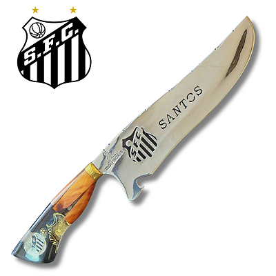 Faca Picanheira Artesanal de Churrasco do Santos  10" Aço inox 420c 4mm Espessura Cabo Madeira nobre e Resina - Personalizada