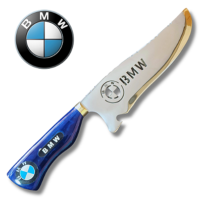 Faca Picanheira Artesanal de Churrasco BMW 10" Aço inox 420c 4mm Espessura Cabo Madeira nobre e Resina - Personalizada