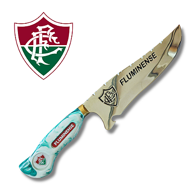 Faca Picanheira Artesanal de Churrasco do Fluminense  10" Aço inox 420c 4mm Espessura Cabo Madeira nobre e Resina - Personalizada