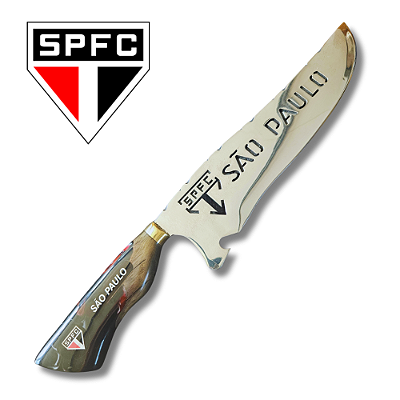 Faca Picanheira Artesanal de Churrasco do São Paulo  10" Aço inox 420c 4mm Espessura Cabo Madeira nobre e Resina - Personalizada