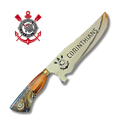Faca Picanheira Artesanal de Churrasco do Corinthians  10" Aço inox 420c 4mm Espessura Cabo Madeira nobre e Resina - Personalizada