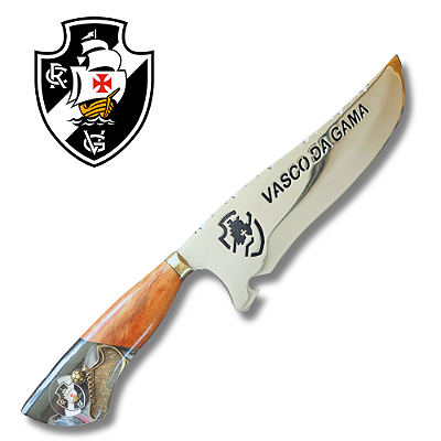 Faca Picanheira Artesanal de Churrasco Vasco Da Gama  10" Aço inox 420c 4mm Espessura Cabo Madeira nobre e Resina - Personalizada