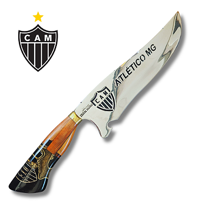 Faca Picanheira Artesanal de Churrasco do Atlético MG  10" Aço inox 420c 4mm Espessura Cabo Madeira nobre e Resina - Personalizada