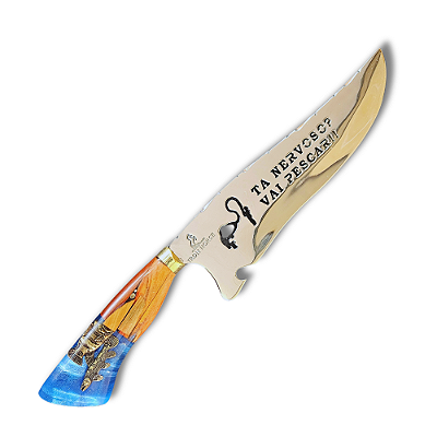 Faca Picanheira Artesanal de Churrasco De Pescaria 10" Aço inox 420c 4mm Espessura Cabo Madeira nobre e Resina - Personalizada