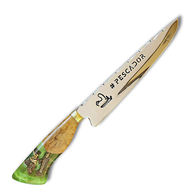 Faca Picanheira Artesanal de Churrasco De Pescaria 10" Aço inox 420c 4mm Espessura Cabo Madeira nobre e Resina - Personalizada
