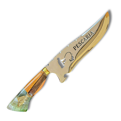 Faca Picanheira Artesanal de Churrasco De Pescaria 10" Aço inox 420c 4mm Espessura Cabo Madeira nobre e Resina - Personalizada