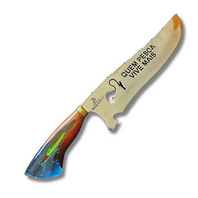 Faca Picanheira Artesanal de Churrasco De Pescaria 10" Aço inox 420c 4mm Espessura Cabo Madeira nobre e Resina - Personalizada