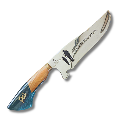 Faca Picanheira Artesanal de Churrasco Dia dos Pais 10" Aço inox 420c 4mm Espessura Cabo Madeira nobre e Resina - Personalizada