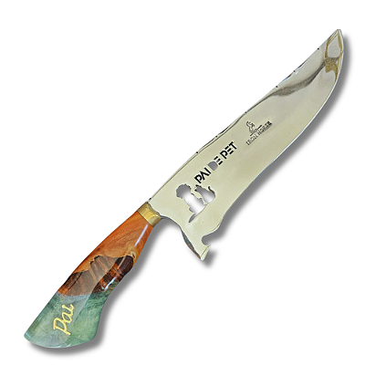 Faca Picanheira Artesanal de Churrasco Pai de pet 10" Aço inox 420c 4mm Espessura Cabo Madeira nobre e Resina - Personalizada