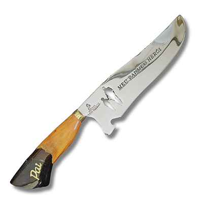 Faca Artesanal de Churrasco Dia dos Pais 10" Aço inox 420c 4mm Espessura Cabo Madeira nobre e Resina - Personalizada