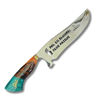 Faca Picanheira Artesanal de Churrasco Dia dos Pais 10" Aço inox 420c 4mm Espessura Cabo Madeira nobre e Resina - Personalizada