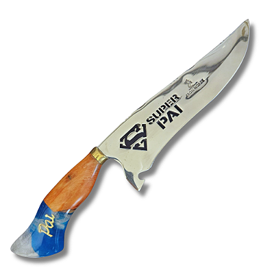 Faca Artesanal de Churrasco Dia dos Pais 10" Aço inox 420c 4mm Espessura Cabo Madeira nobre e Resina - Personalizada