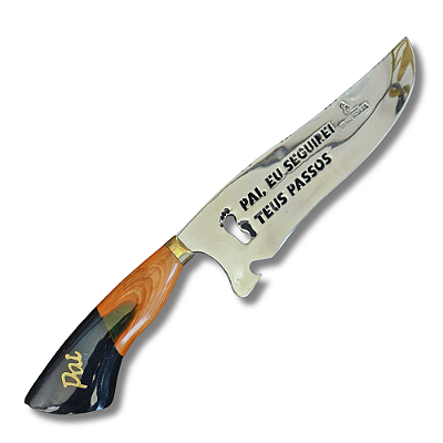 Faca Picanheira Artesanal de Churrasco Dia dos Pais 10" Aço inox 420c 4mm Espessura Cabo Madeira nobre e Resina - Personalizada
