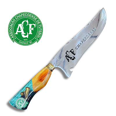 Faca Picanheira Artesanal de Churrasco da Chapecoense 10" Aço inox 420c 4mm Espessura Cabo Madeira nobre e Resina - Personalizada