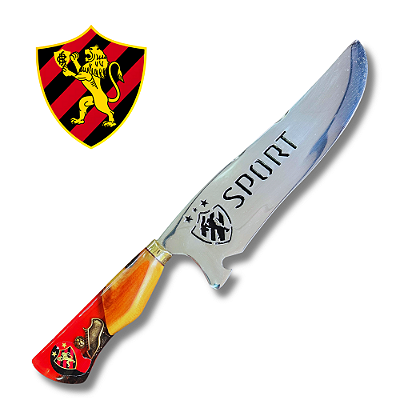 Faca Picanheira Artesanal de Churrasco do Sport  10" Aço inox 420c 4mm Espessura Cabo Madeira nobre e Resina - Personalizada