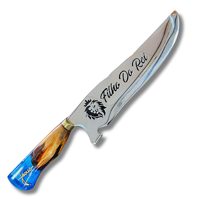 Faca Picanheira Artesanal de Churrasco filho do Rei 10" Aço inox 420c 4mm Espessura Cabo Madeira nobre e Resina - Personalizada