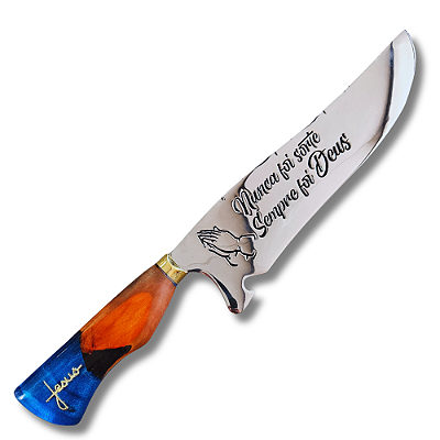 Faca Picanheira Artesanal de Churrasco 10" Aço inox 420c 4mm Espessura Cabo Madeira nobre e Resina - Personalizada