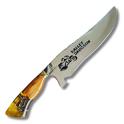Faca Picanheira Artesanal de Churrasco Harley 10" Aço inox 420c 4mm Espessura Cabo Madeira nobre e Resina - Personalizada