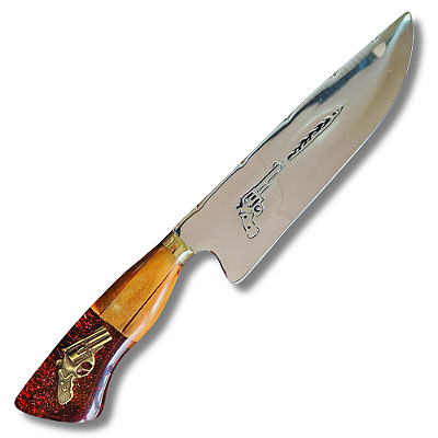 Faca Picanheira Artesanal de Churrasco 10" Aço inox 420c 4mm Espessura Cabo Madeira nobre e Resina - Personalizada