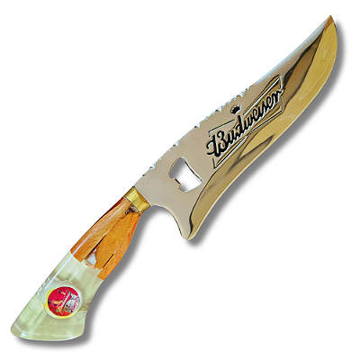 Faca Picanheira Artesanal de Churrasco Budweiser 10" Aço inox 420c 4mm Espessura Cabo Madeira nobre e Resina - Personalizada