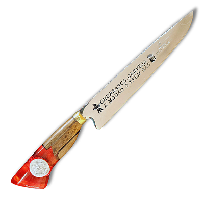 Faca Picanheira Artesanal de Churrasco Budweiser 10" Aço inox 420c 4mm Espessura Cabo Madeira nobre e Resina - Personalizada