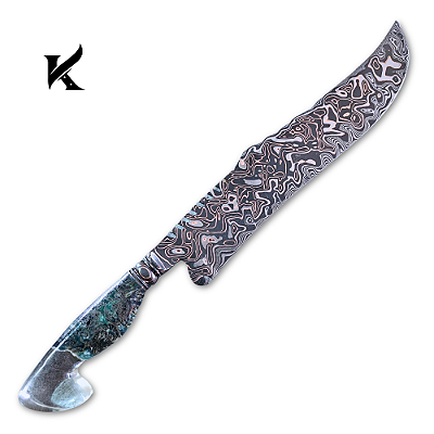 Faca Artesanal 12" Em Aço Damasco Tiger- Colecionador