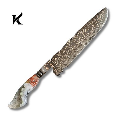 DUPLICADO - Faca aço Damasco Mokume Gane 10" Artesanal - Colecionador