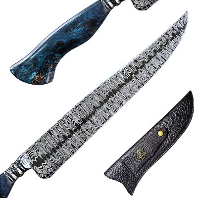 Faca aço Damasco W Fantasma 12" Artesanal - Colecionador