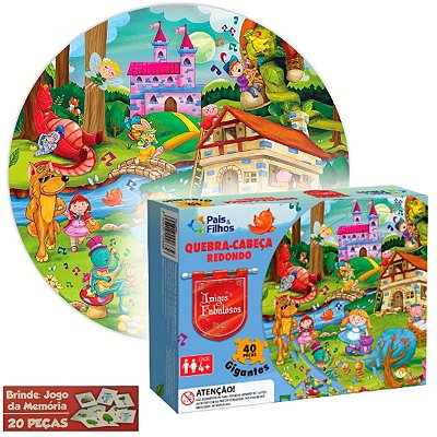 Quebra Cabeça Redondo Amigos Contos Educativo 40pc + Brinde