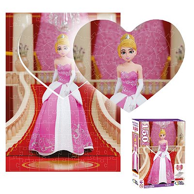 Quebra Cabeça Princesas Menina 150Pc Formato Coração O Baile