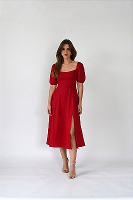VESTIDO LINHO MIDI CHIARA RED /limited edition/