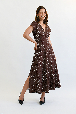 VESTIDO POÁ VIVIAN MARROM