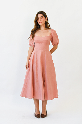 VESTIDO LINHO MIDI CHIARA ROSA VINTAGE