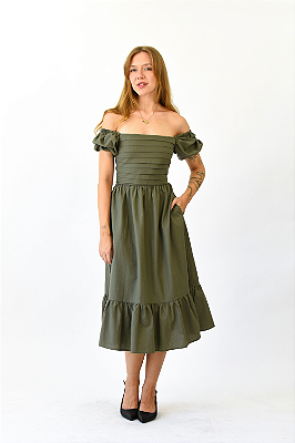 VESTIDO ALGODÃO VERDE OLIVIA /Pré-Venda/