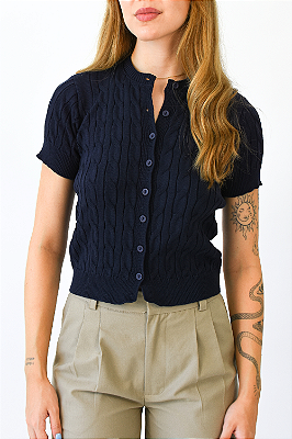 CARDIGAN TRICOT MANGA CURTA AMY AZUL MARINHO