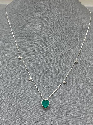 Colar Coração Pedra Verde com Zircônias