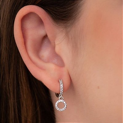 Argola Cravejada Círculo Cravejado em Ródio