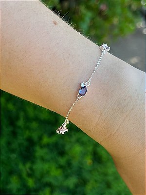 Pulseira com Cristais Coloridos Lilás e Rosa Claro