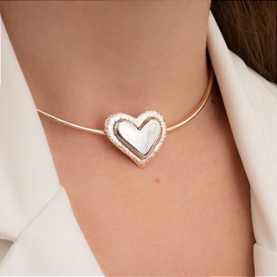 Choker Aro Liso Coração Dois Banhos