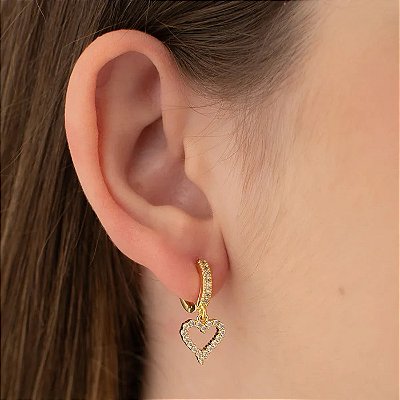 Mini Argola Articulada Coração Vazado Cravejado